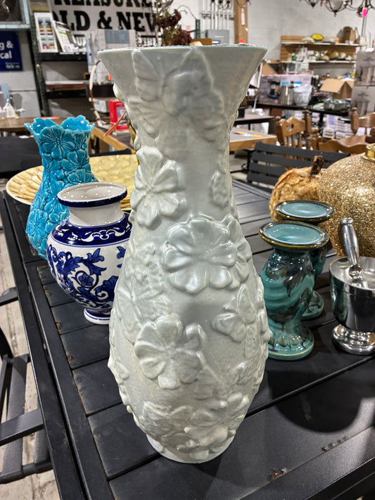 Pier 1 Embossed Floral Ceramic Vase