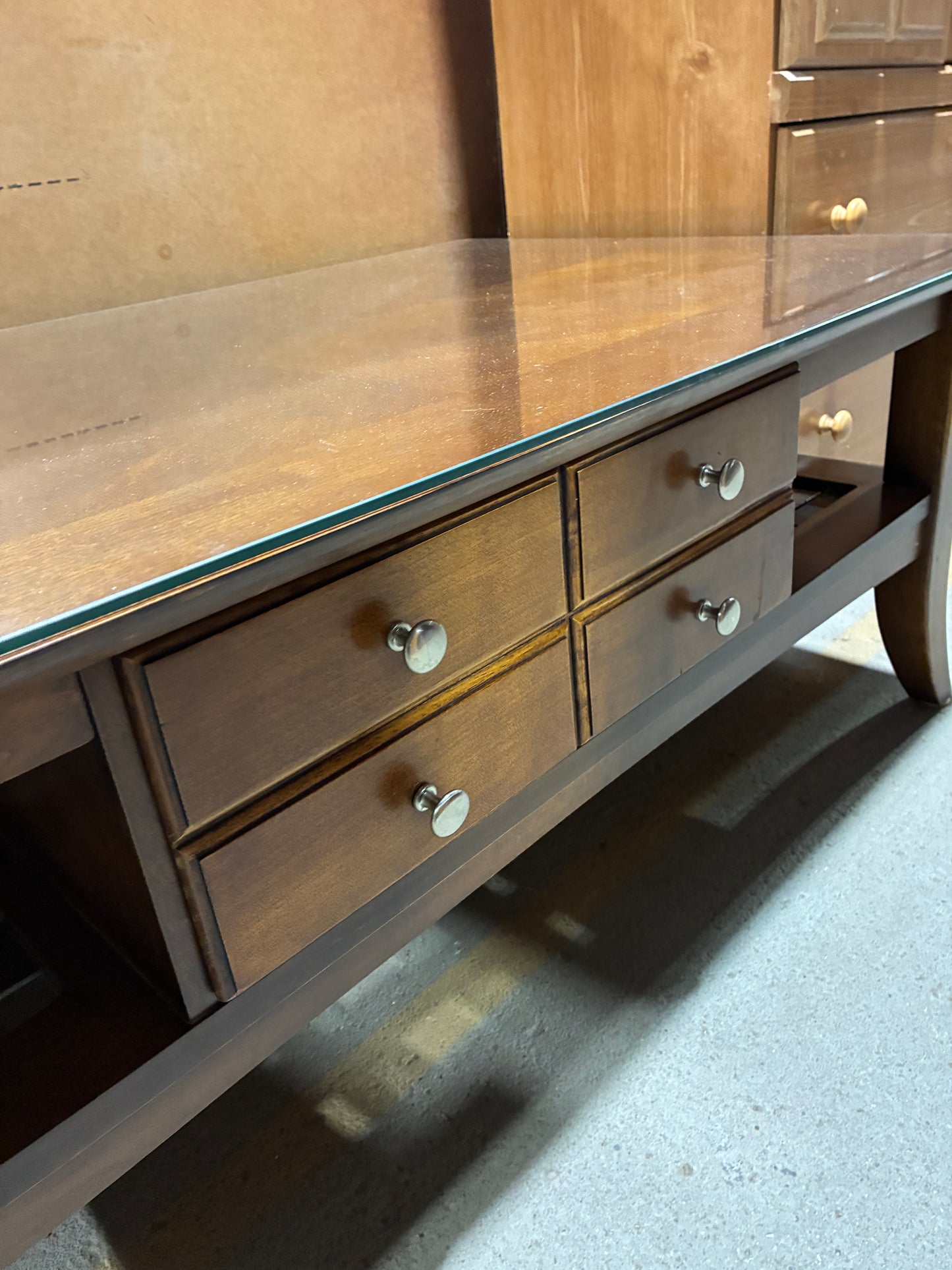Glass Top Coffee Table with Storage Drawers