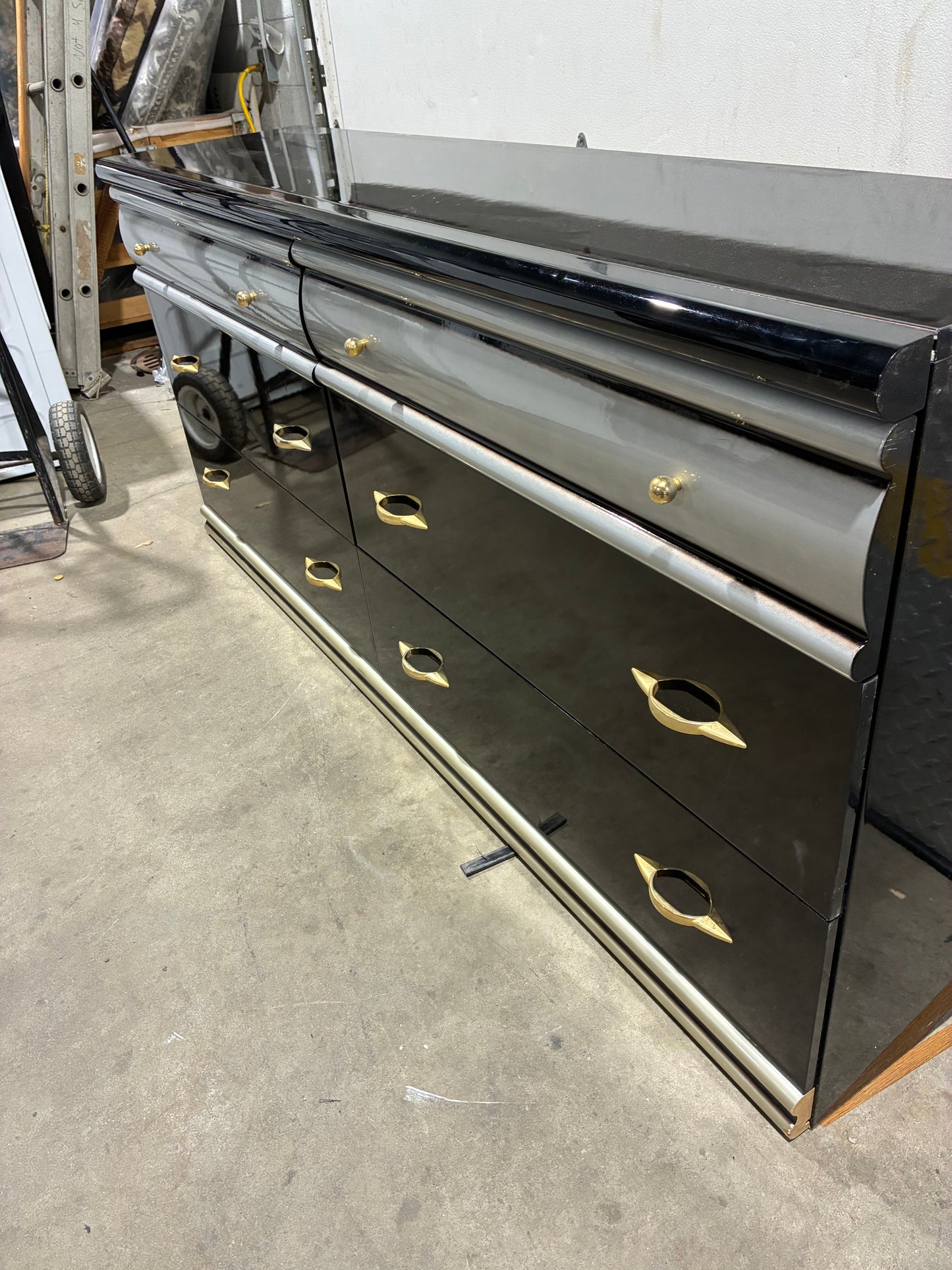 Vintage Art Deco Style Black & Silver Dresser