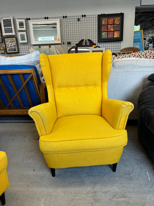 Bright Yellow Wingback Accent Chair with Ottoman