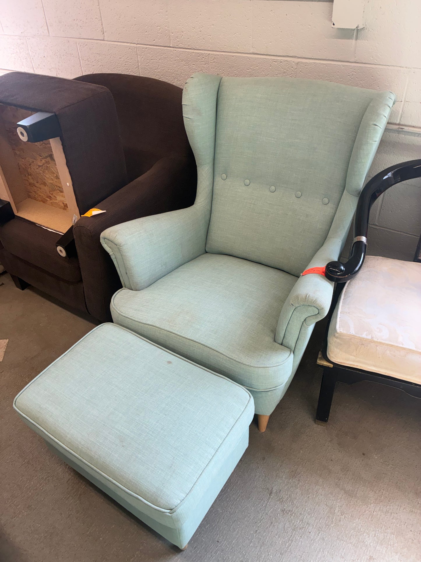 Light Blue Wingback Chair and Ottoman Set