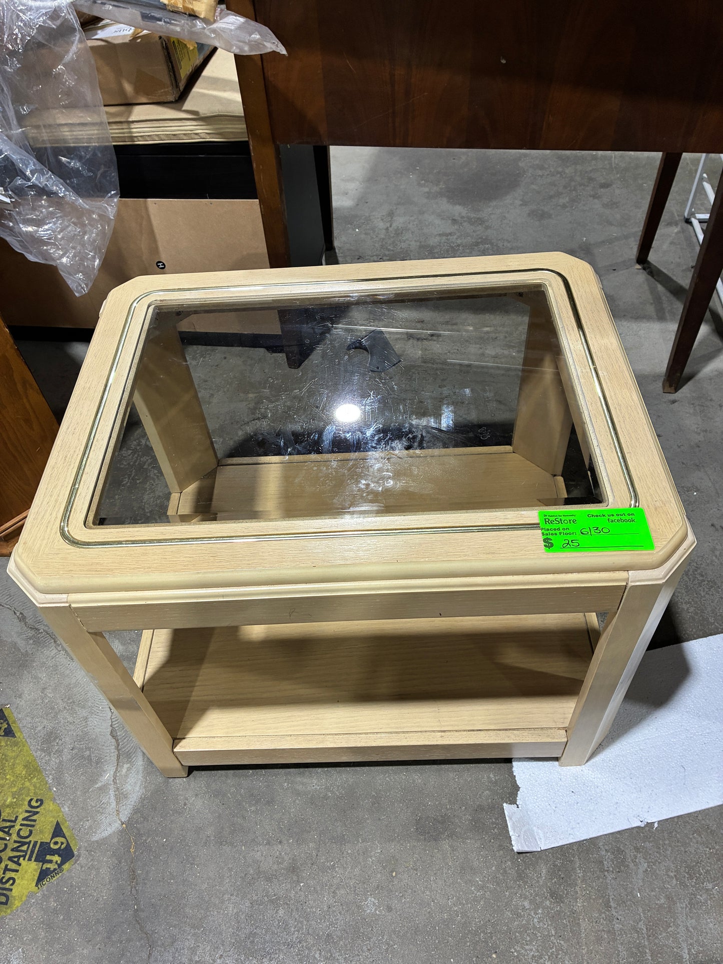 Light Wood Glass Top End Table
