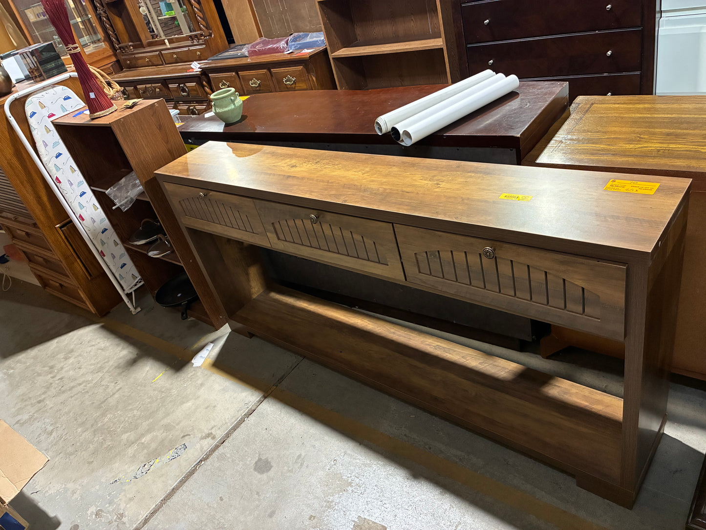 Rustic Brown Console Table with Hidden Storage Drawers