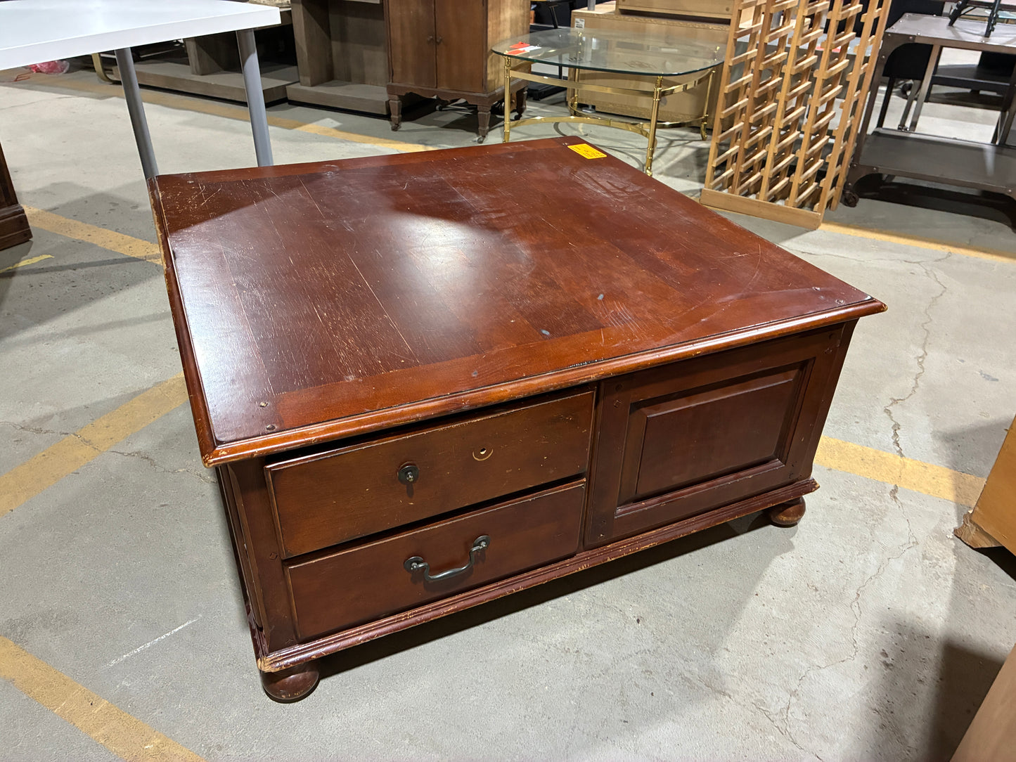 Large Wood Storage Coffee Table with 8 Drawers
