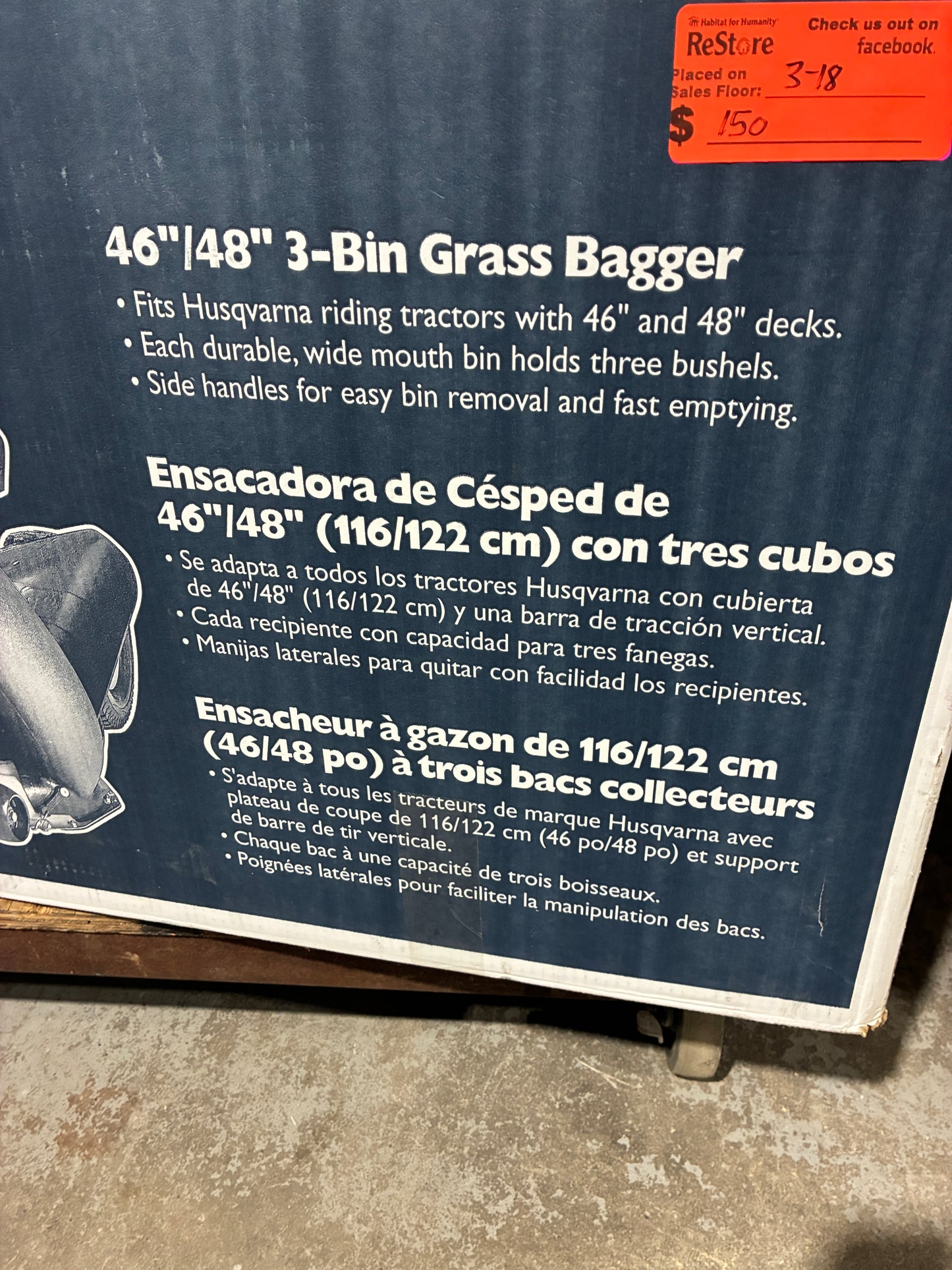 Husqvarna 46"/48" 3-Bin Grass Bagger (Model H34648)