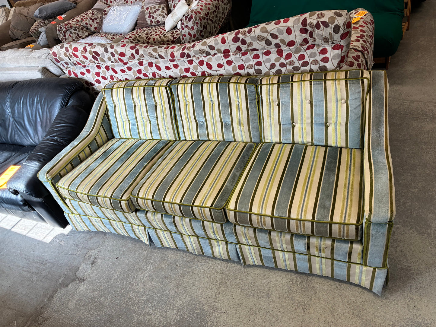 Vintage Blue & Green Striped Sofa
