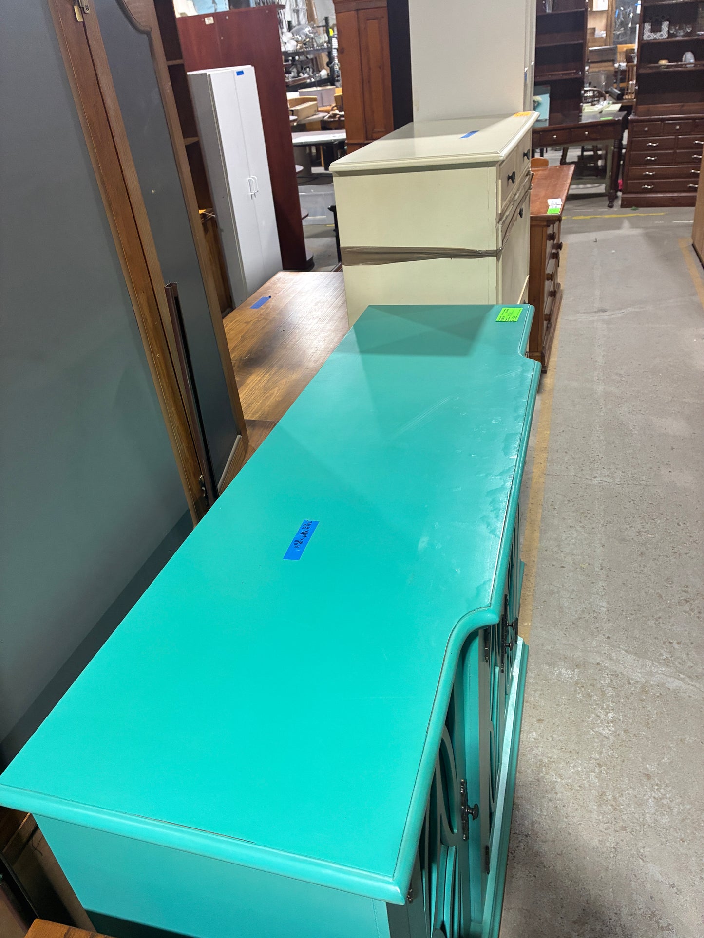 Turquoise Glass Door Buffet Cabinet