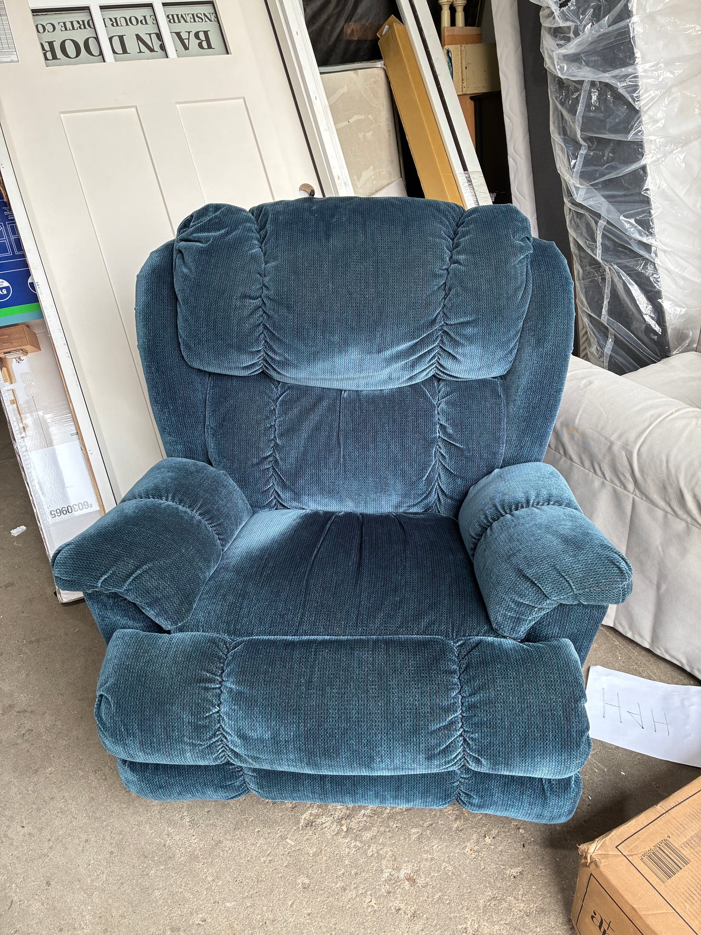 Blue Plush Reclining Armchair