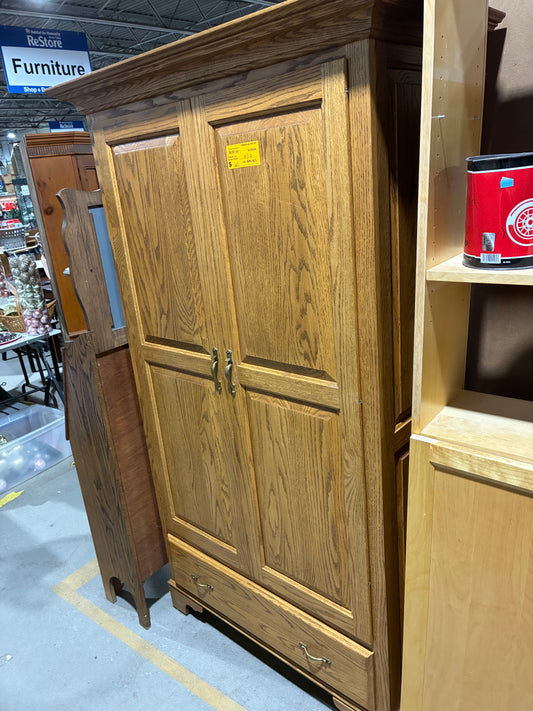 Oak Entertainment Armoire with Storage Drawers
