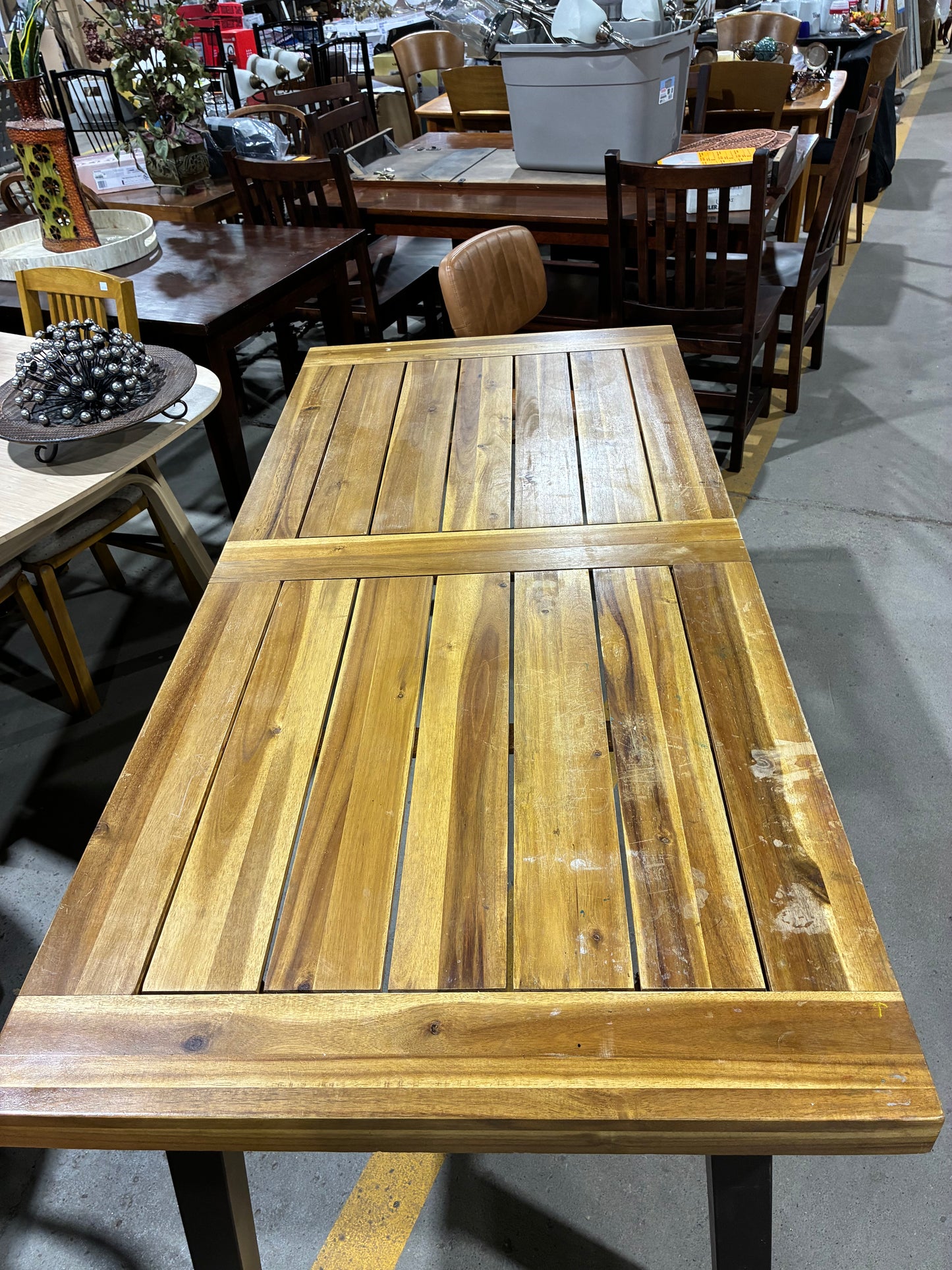 Acacia Wood Dining Table with Black Metal Base