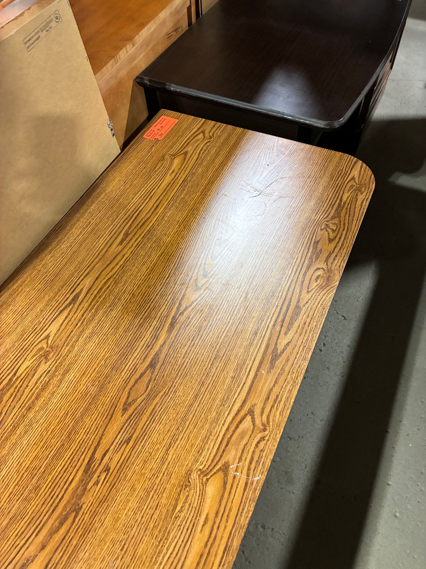 Wood Grain Desk or Work Table with Black Base