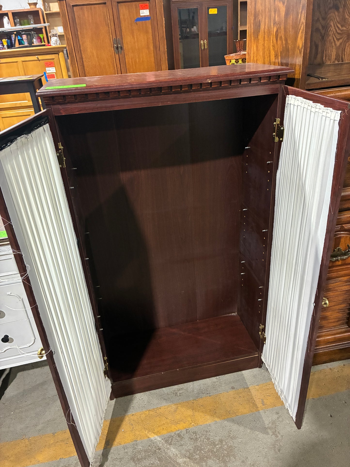 Traditional Wood Storage Cabinet with Fabric Panel Doors