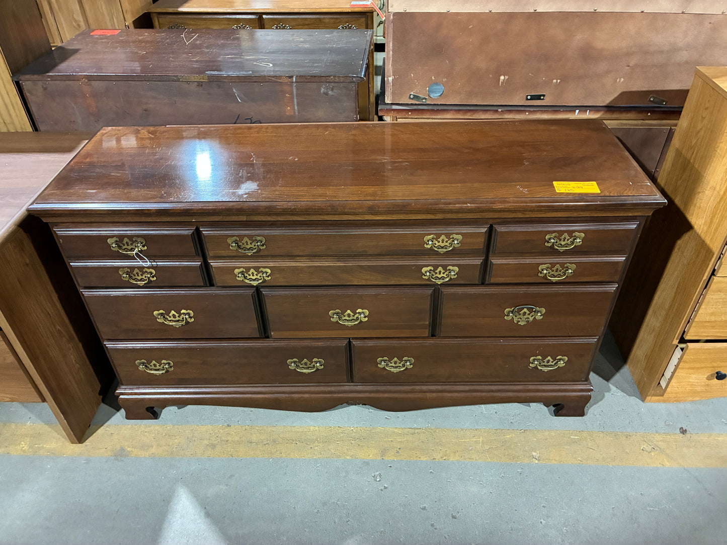 Wood 8-Drawer Dresser with Brass Hardware