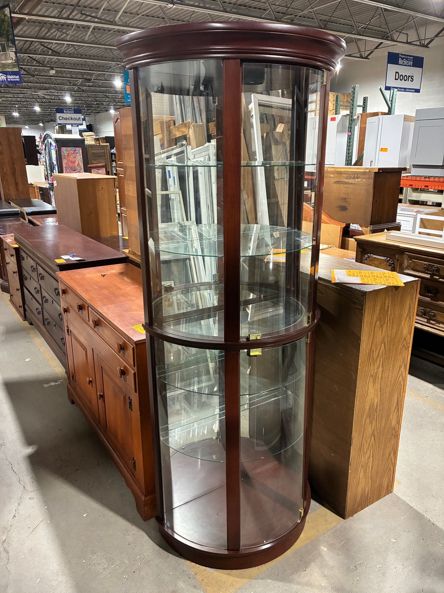 Lighted Curved Glass Curio Display Cabinet