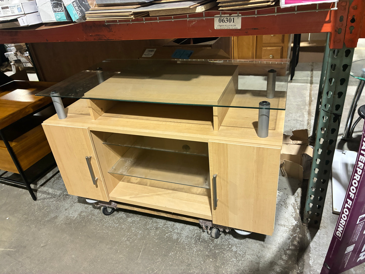 Modern TV Stand with Glass Shelving and Storage