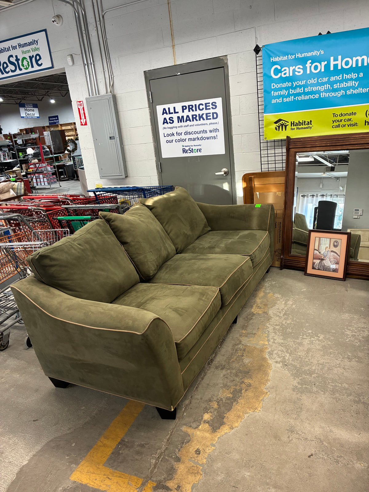 Olive Green Upholstered Sofa