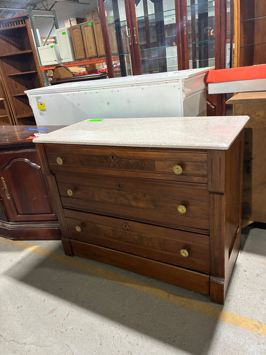 Vintage Three-Drawer Dresser with Stone Top