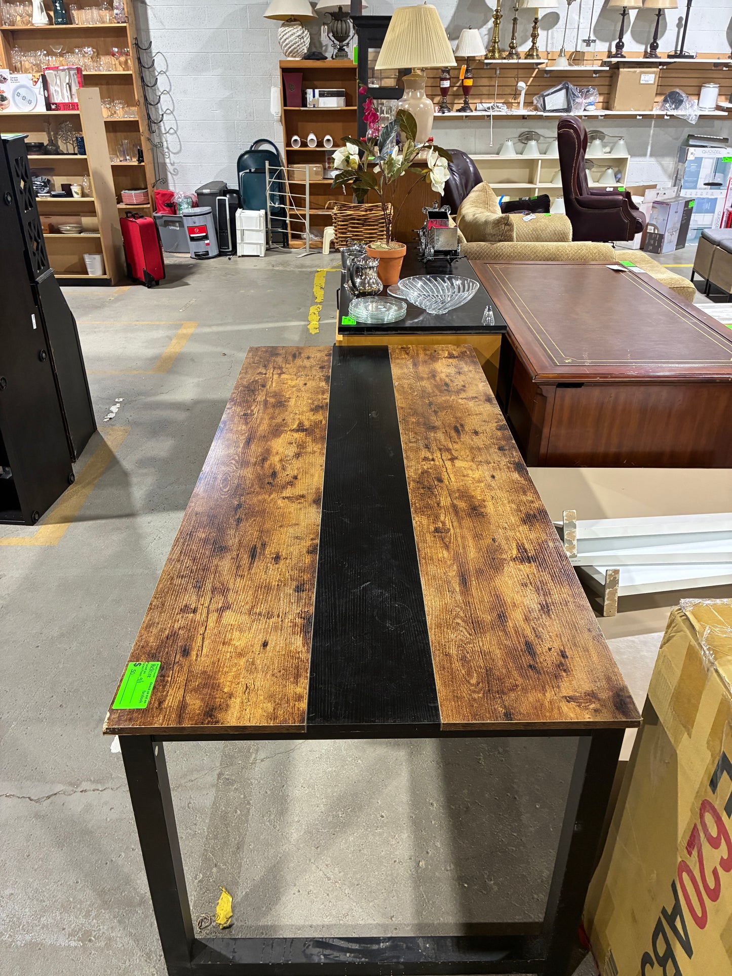 Industrial Rustic Wood and Black Metal Table