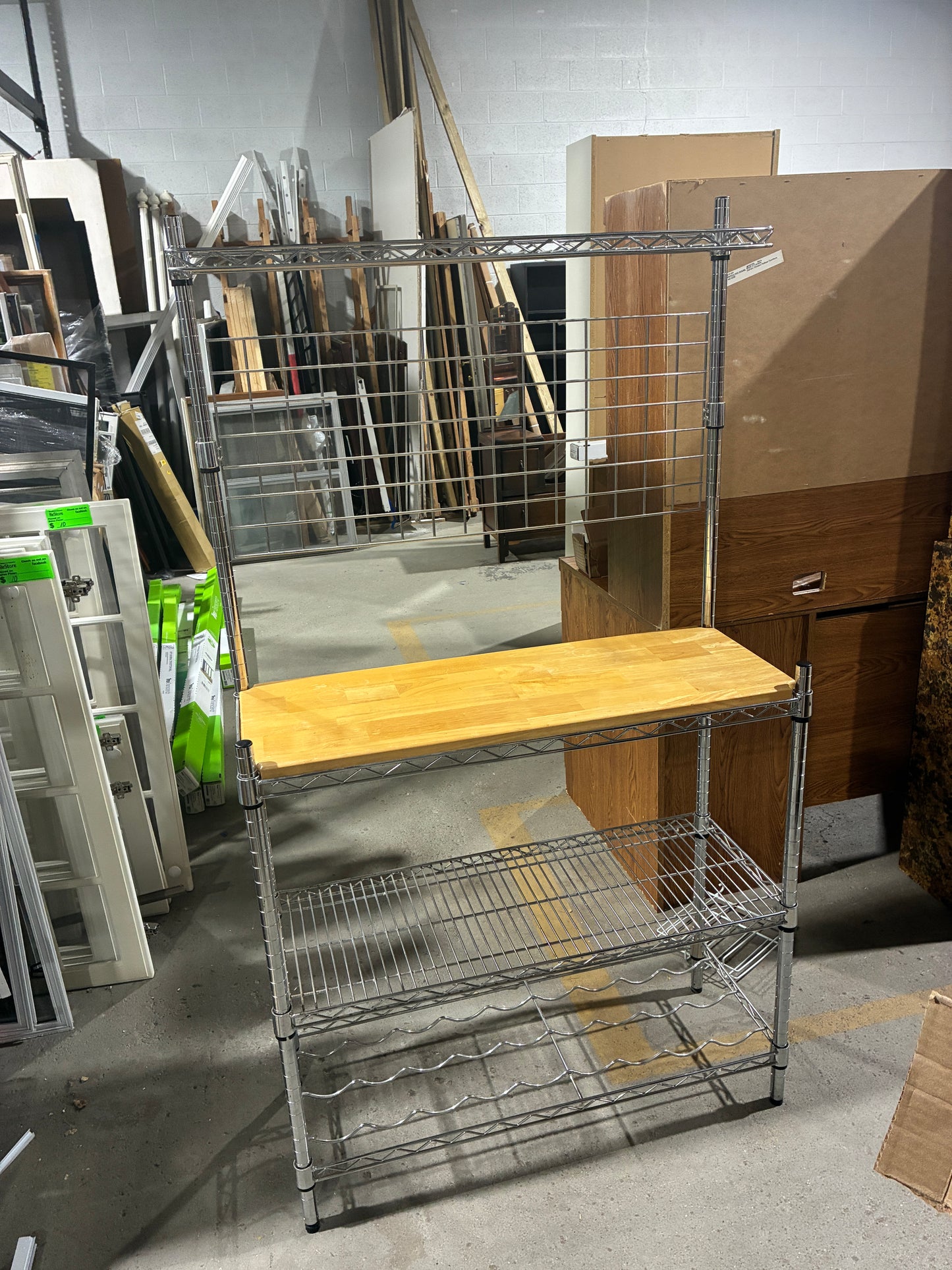Chrome Baker's Rack with Butcher Block Work Surface