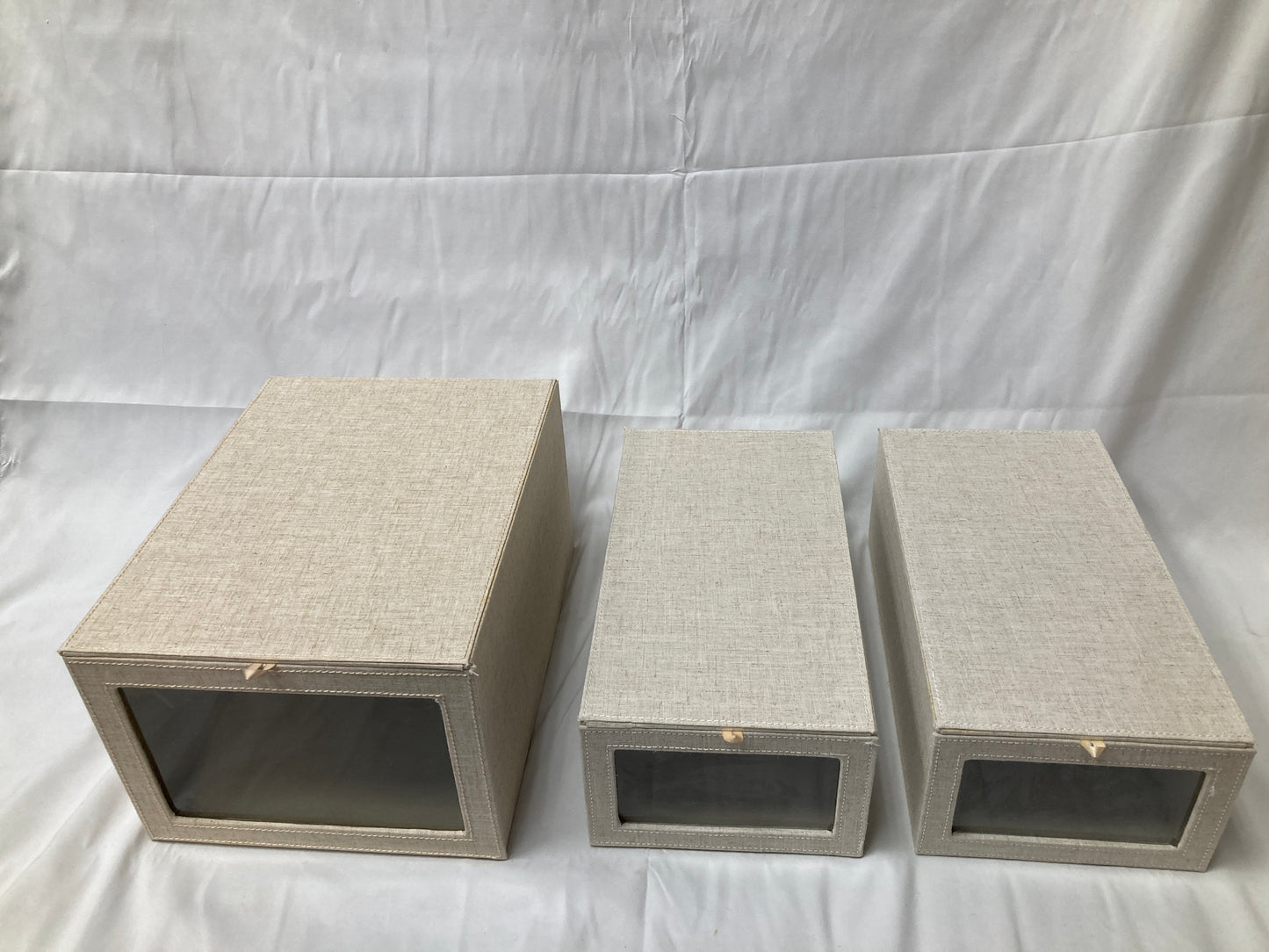 Set of Three Fabric Storage Boxes with Clear Front Panels