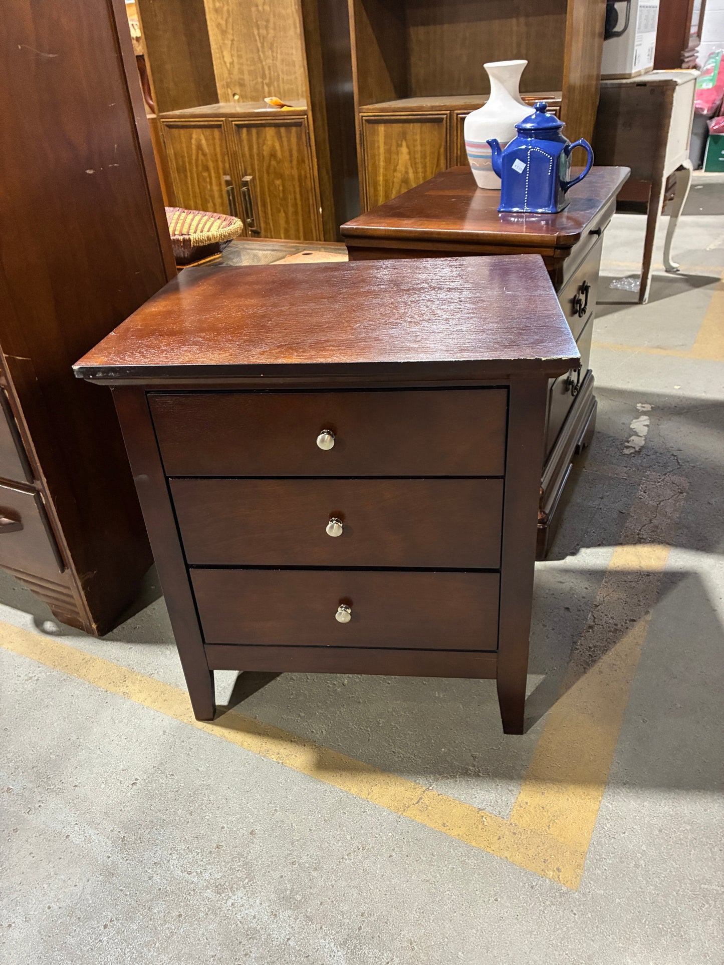 Dark Cherry Three-Drawer Nightstand
