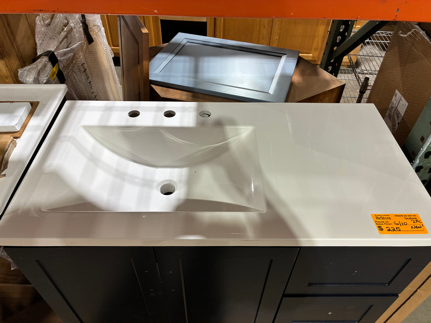 New 36" Navy Blue Bathroom Vanity with White Integrated Sink