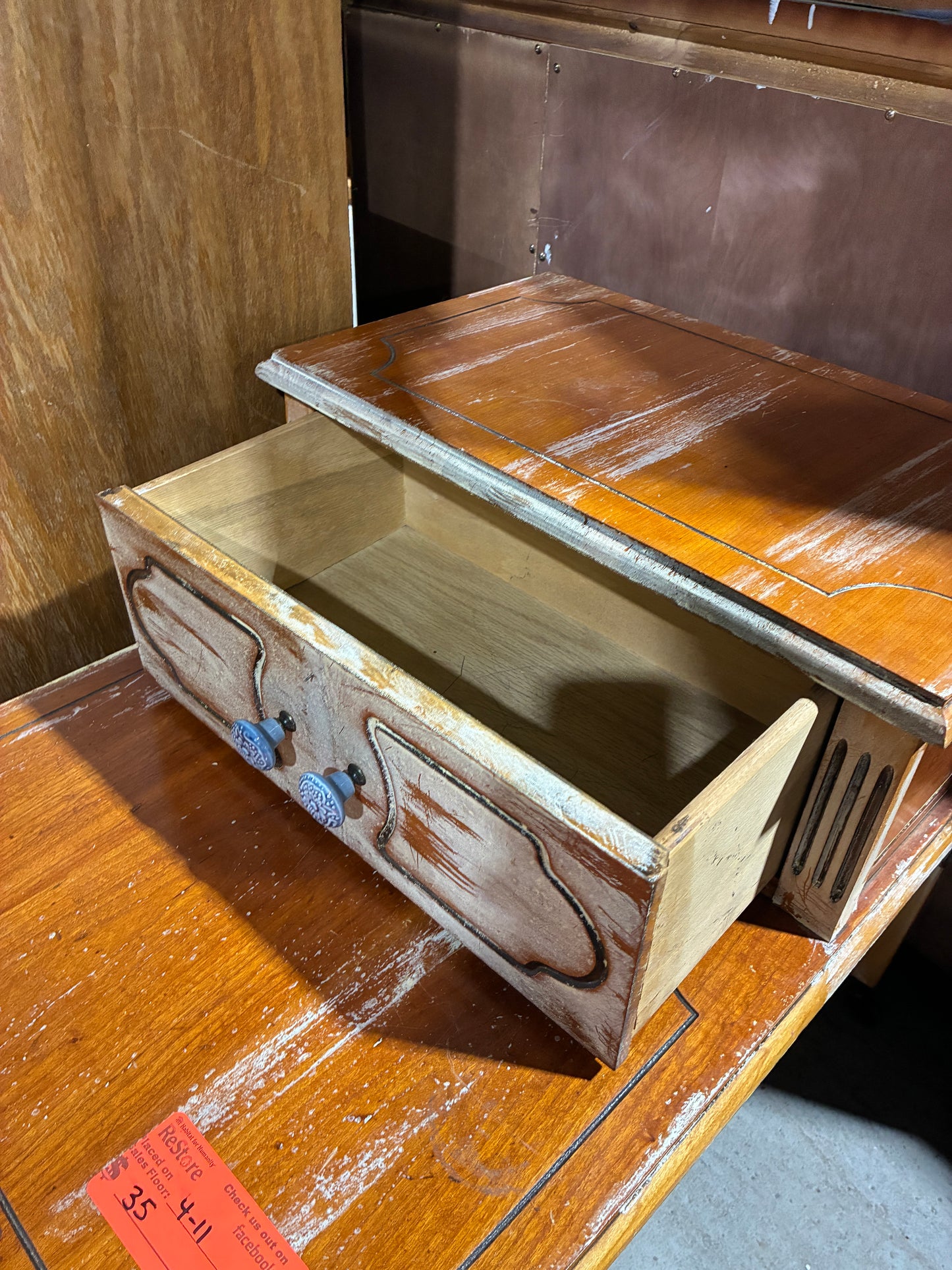 Vintage Rolling Accent Table with Drawer