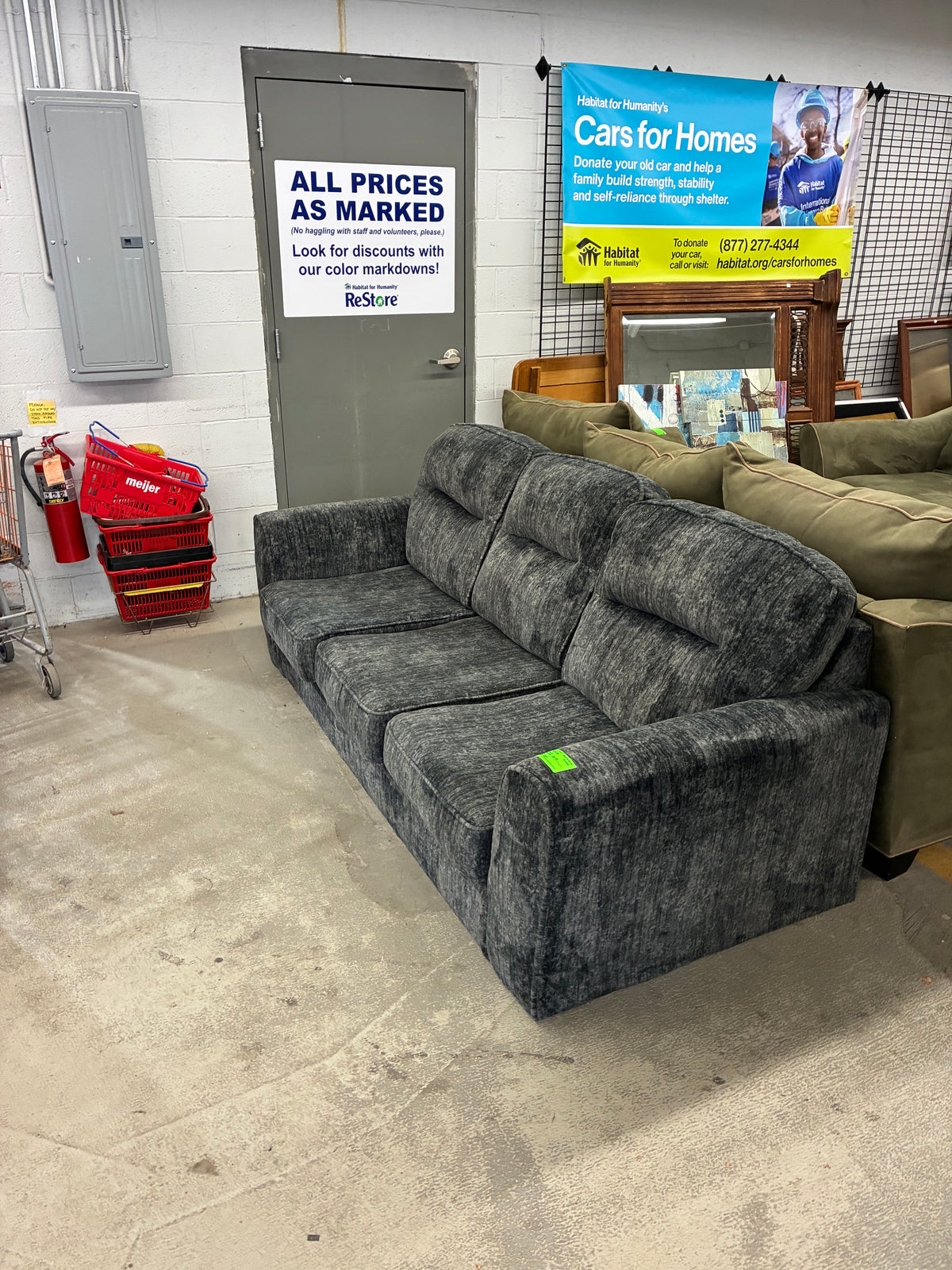 Charcoal Gray Upholstered Three-Seat Sofa