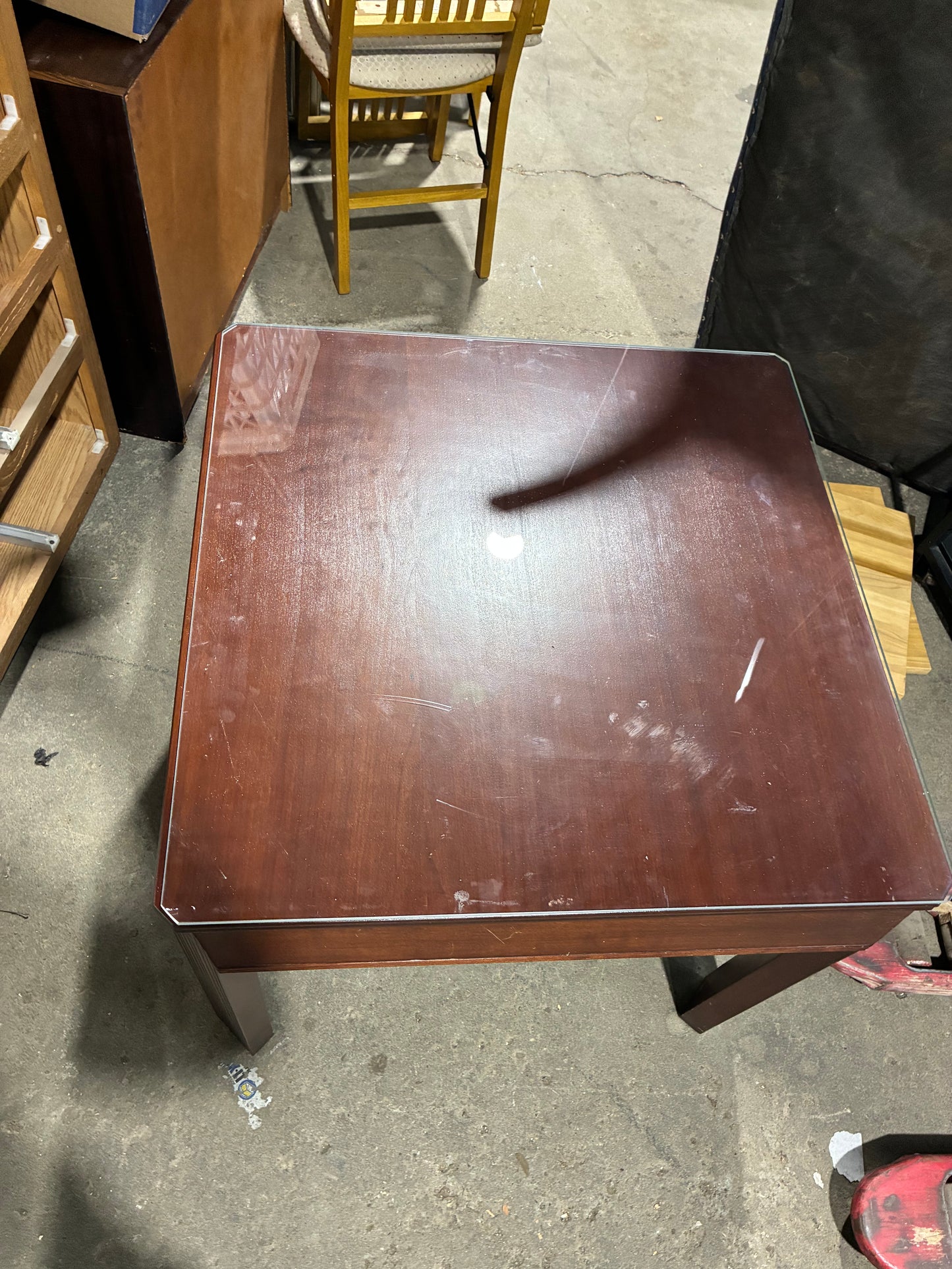 Dark Cherry Wood End Table with Glass Top #1