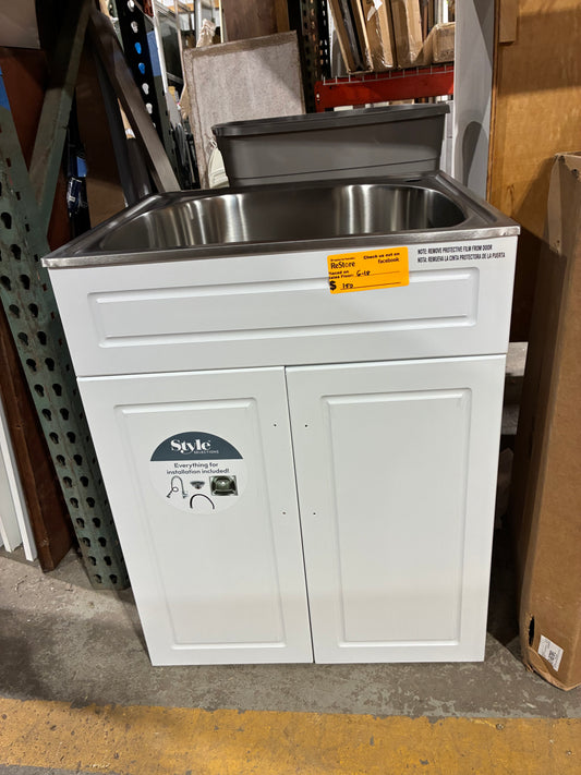 Style Selections White Utility Sink Cabinet with Stainless Steel Basin