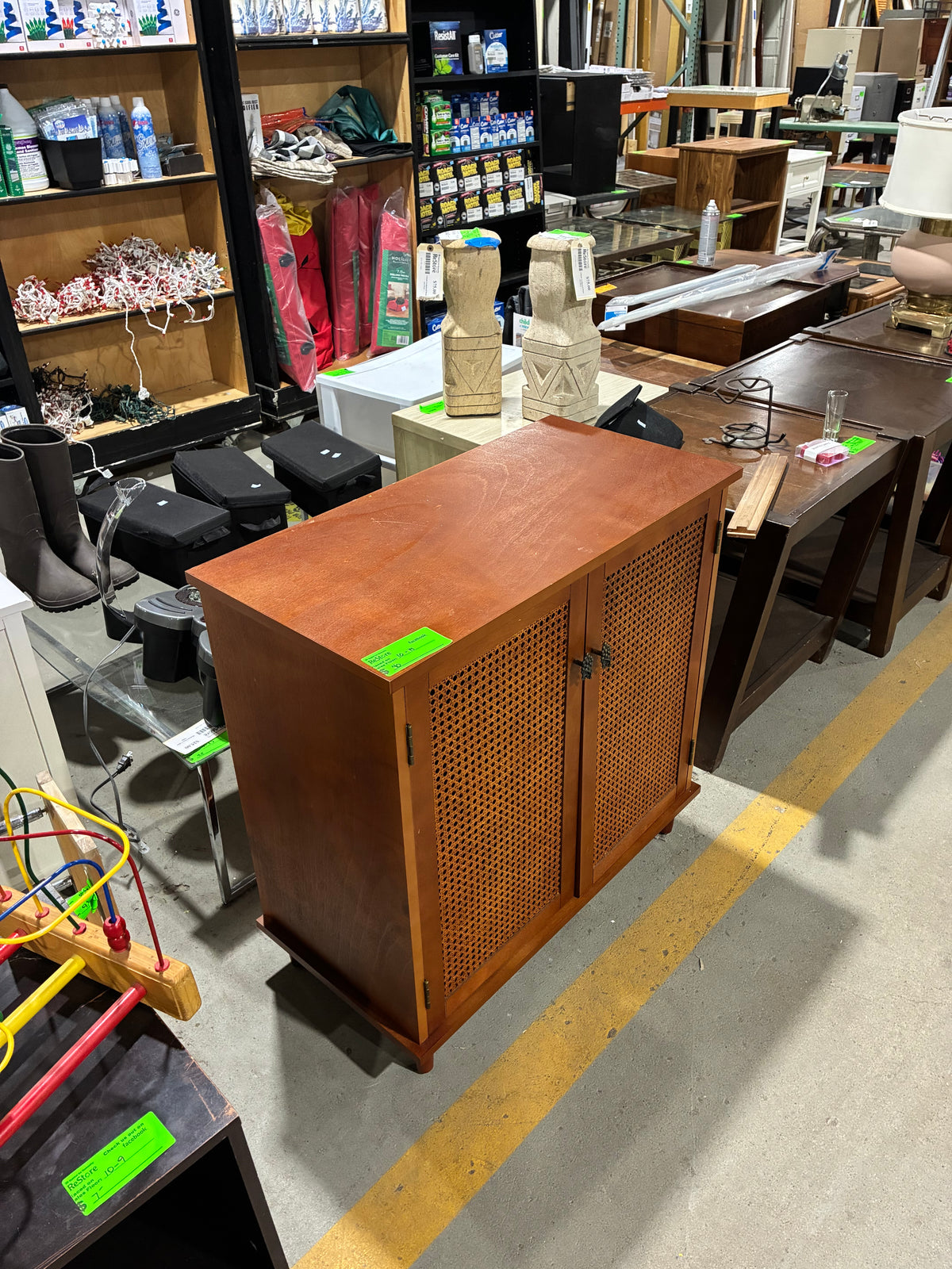 Wooden Storage Cabinet with Woven Cane Doors