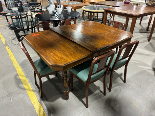 Vintage Wood Dining Table with Metal Frame Chairs