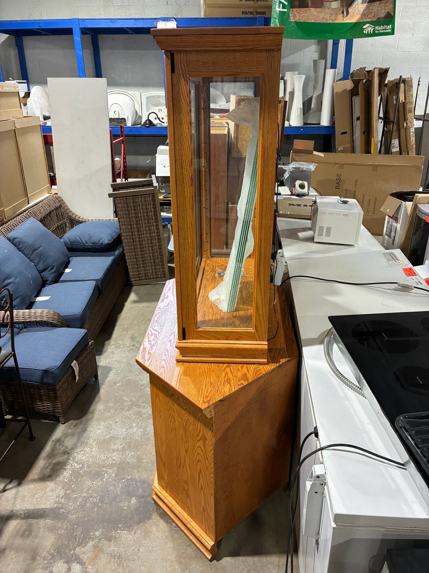 Oak Lighted Display Cabinet with Base (Two-Piece Set)