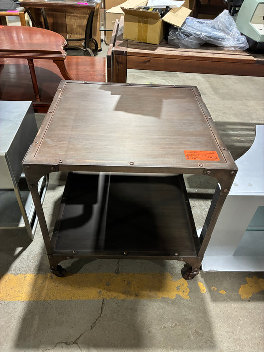 Industrial Style Metal Side Table with Casters