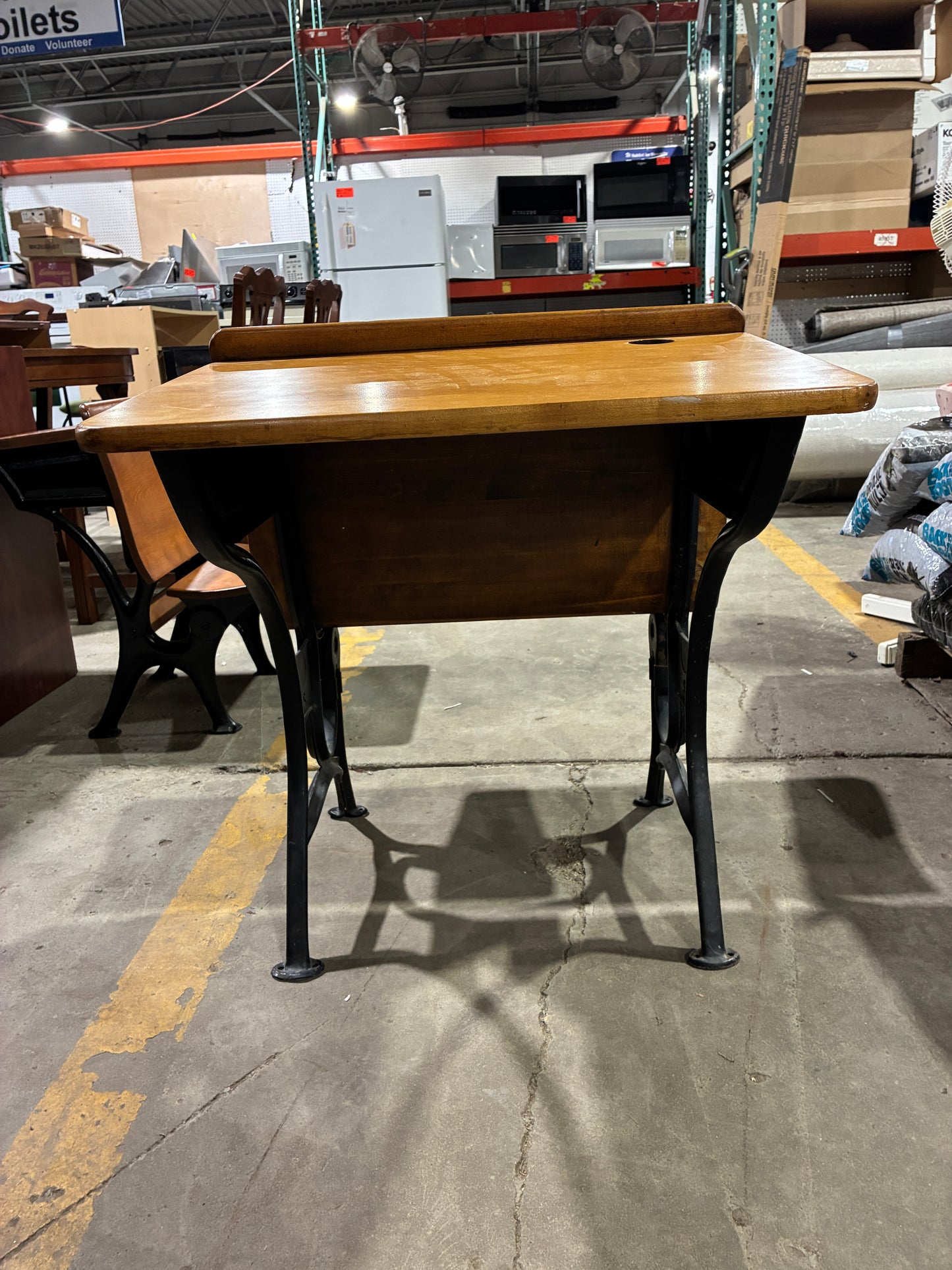 Vintage Wooden School Desk with Attached Bench #2