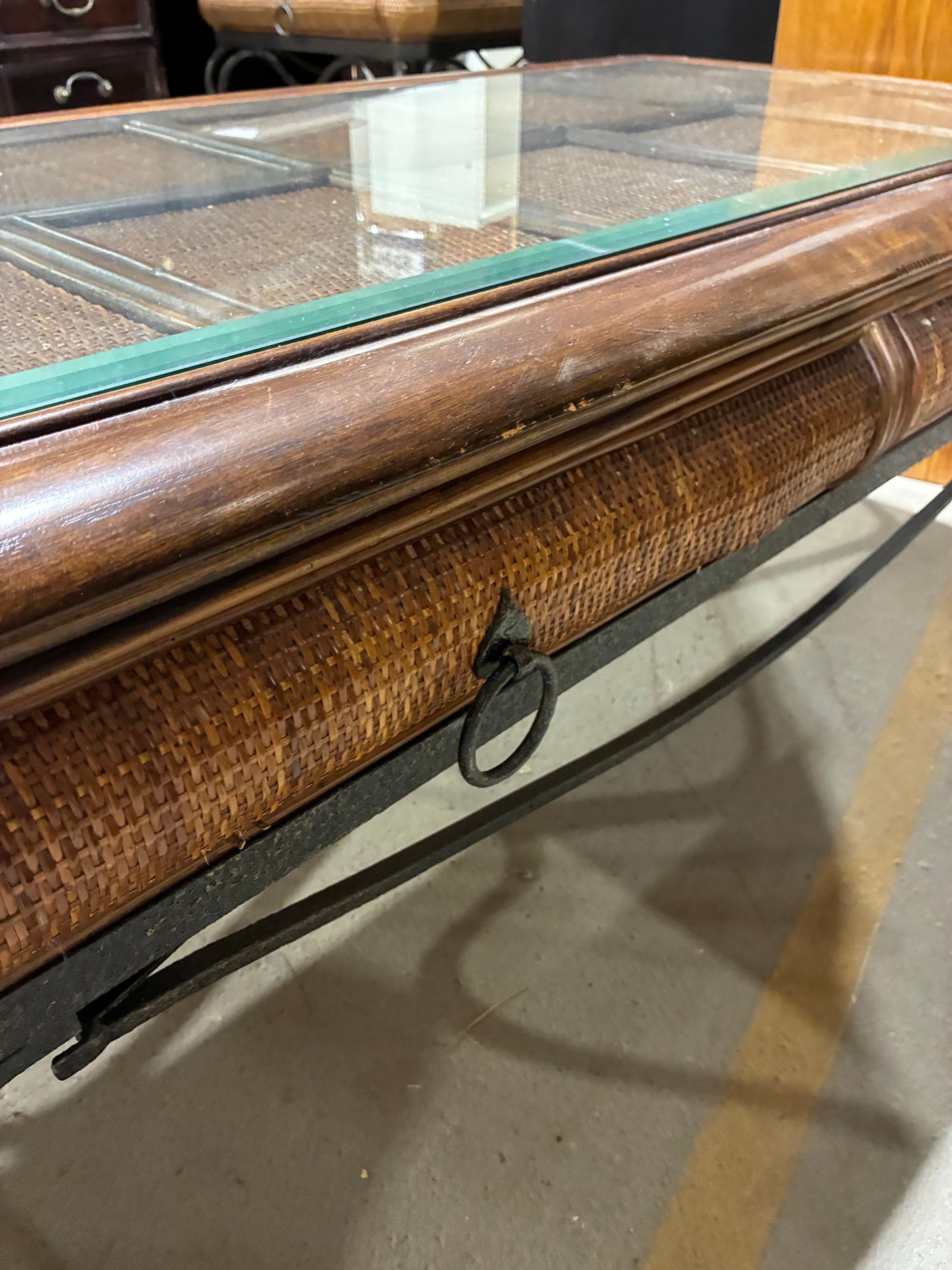 Tropical Rattan Coffee Table with Dual Storage Drawers