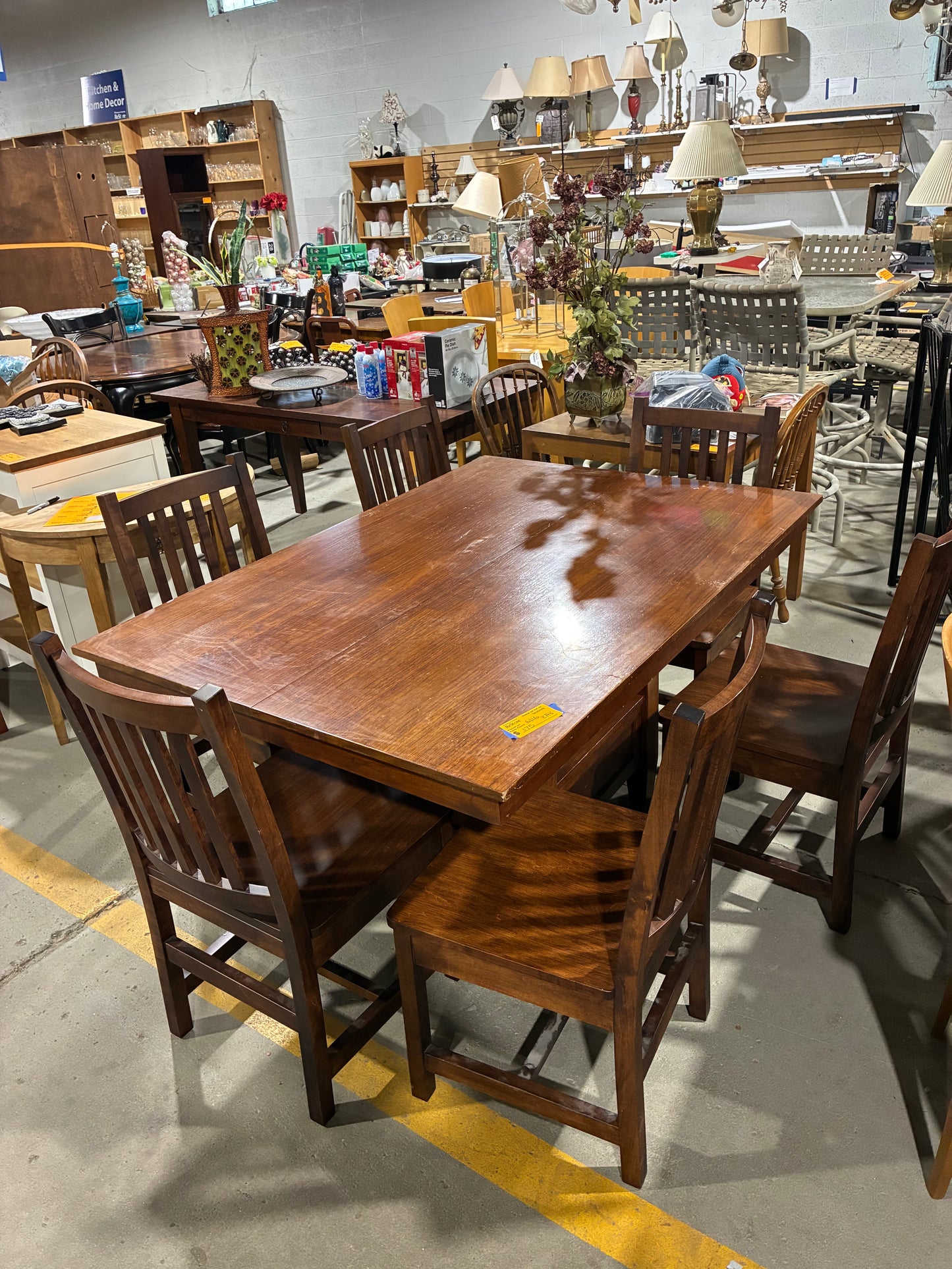 Dark Walnut Dining Table Set with 6 Chairs and Leaf Extension