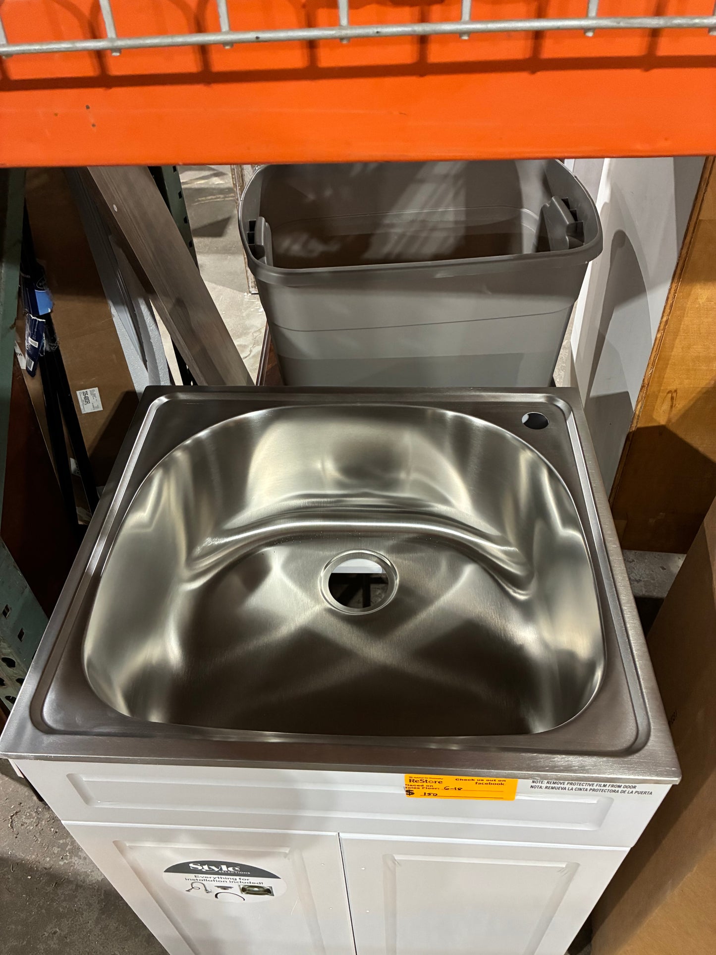 Style Selections White Utility Sink Cabinet with Stainless Steel Basin
