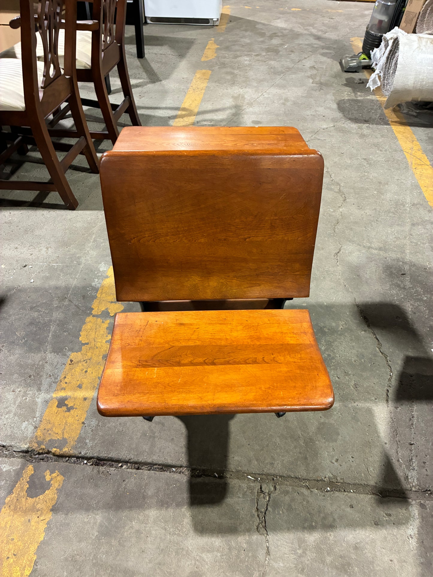Vintage Wooden School Desk with Attached Bench #3