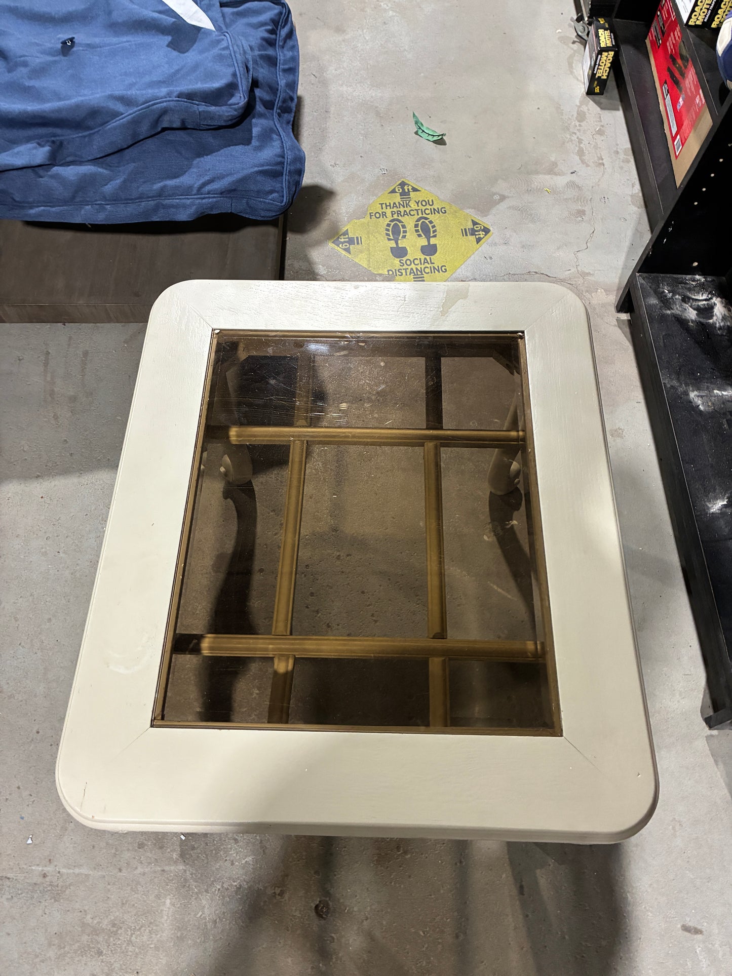 Vintage Cream Glass-Top Coffee Table
