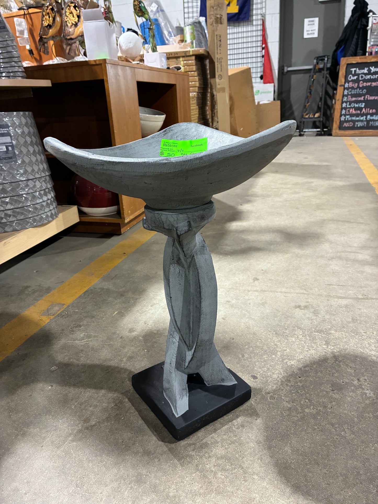 Modern Gray Pedestal Birdbath