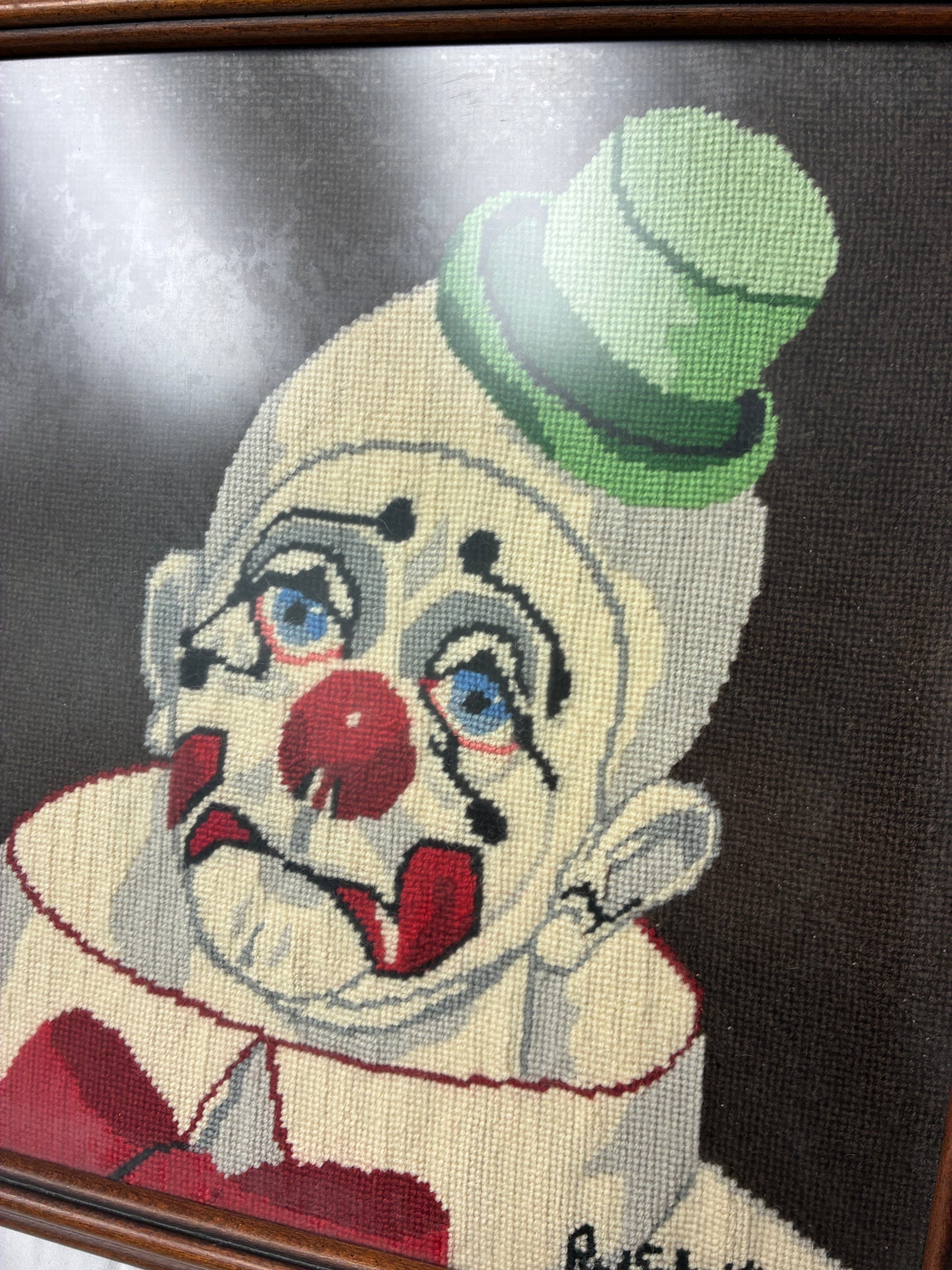 Framed Red Skelton Clown Needlepoint Art