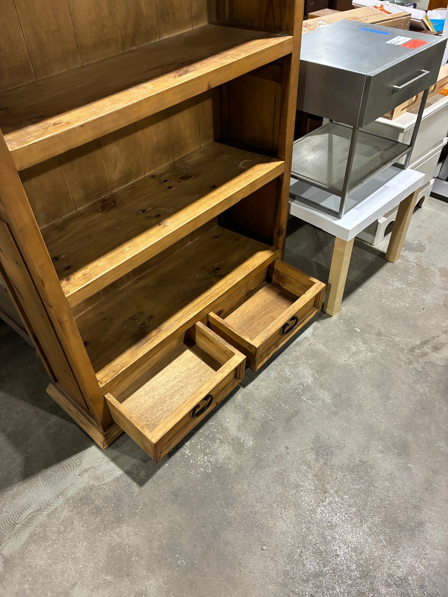 Rustic Solid Wood Bookcase with Storage Drawers
