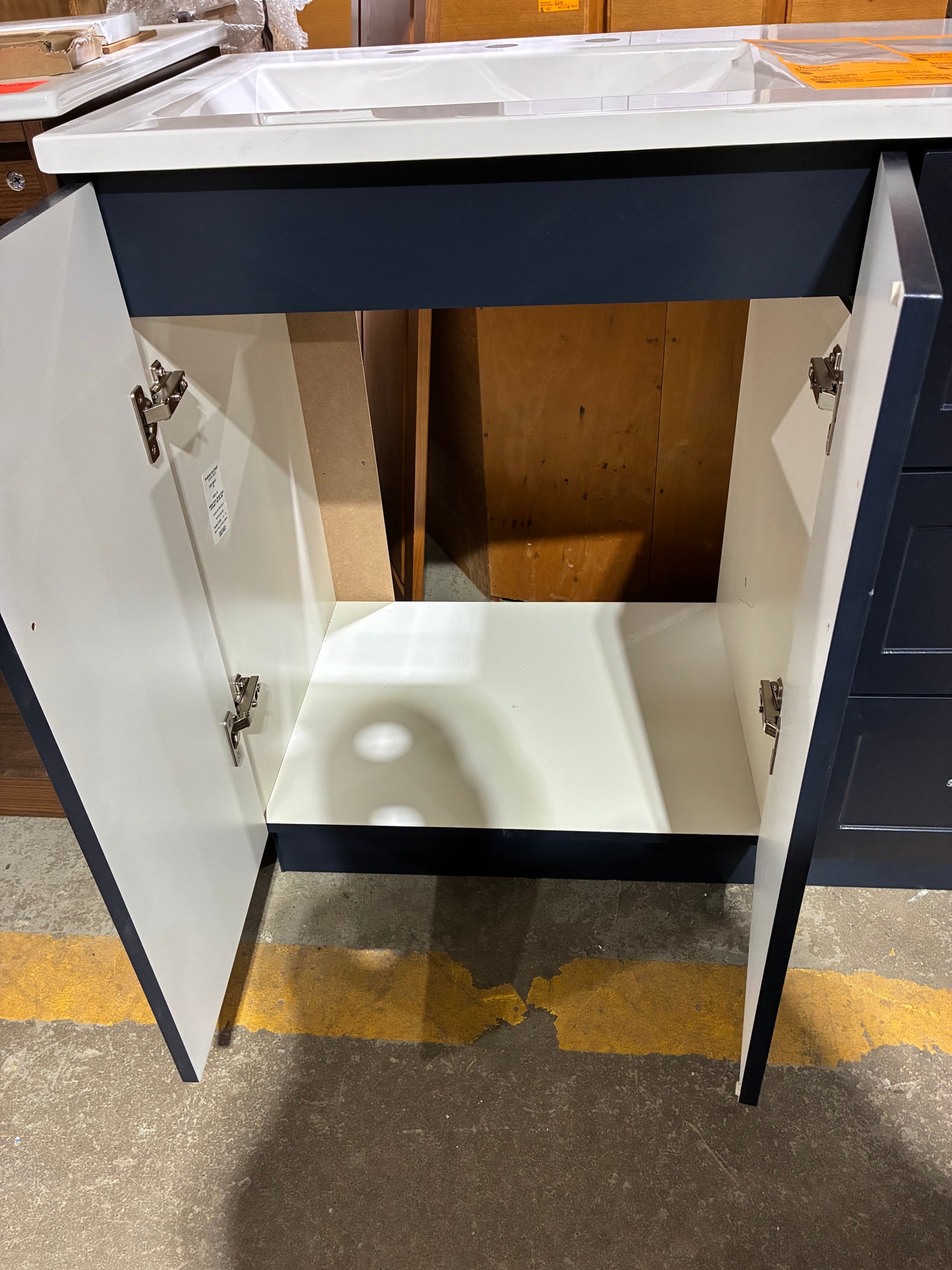 New 36" Navy Blue Bathroom Vanity with White Integrated Sink