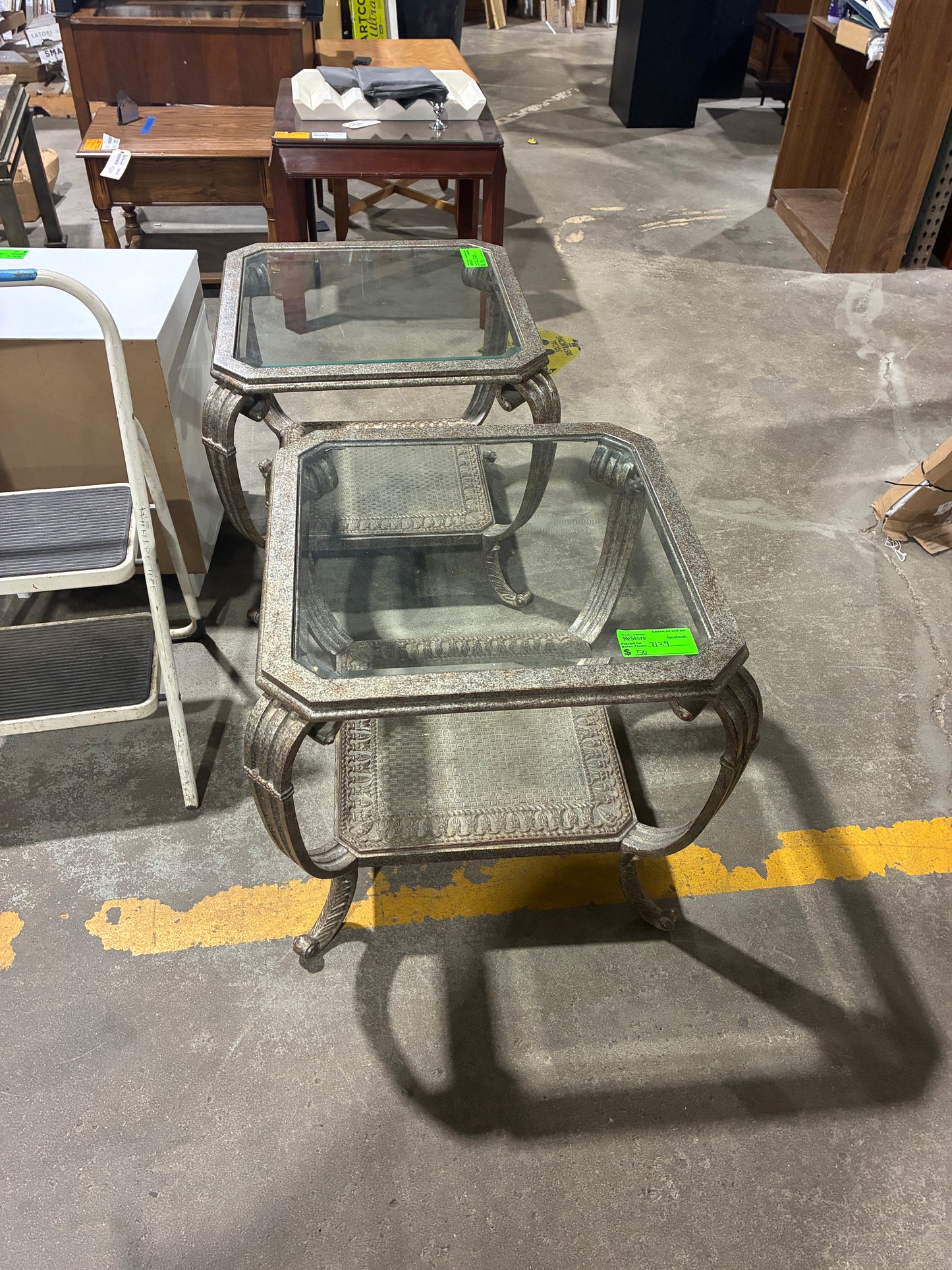 Ornate Glass Top End Table