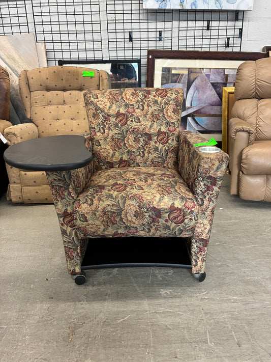 Floral Upholstered Mobility Chair with Tray and Cup Holder