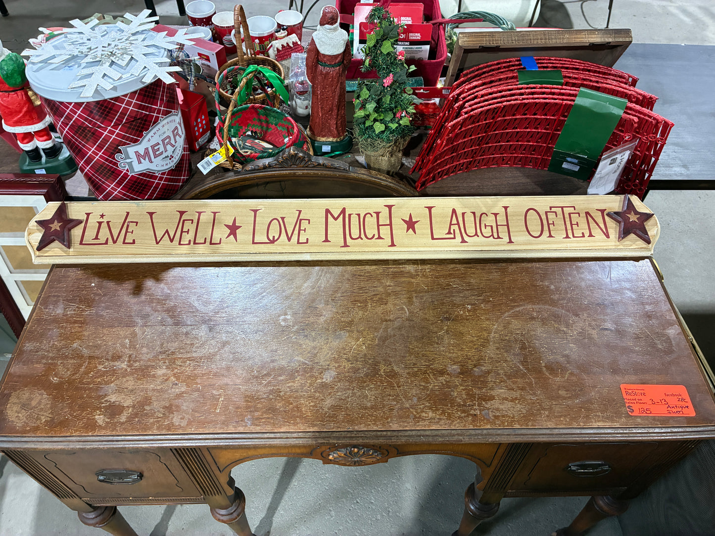 Rustic Wood “Live Well, Love Much, Laugh Often” Wall Sign