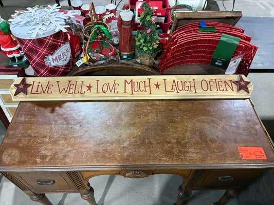 Rustic Wood “Live Well, Love Much, Laugh Often” Wall Sign