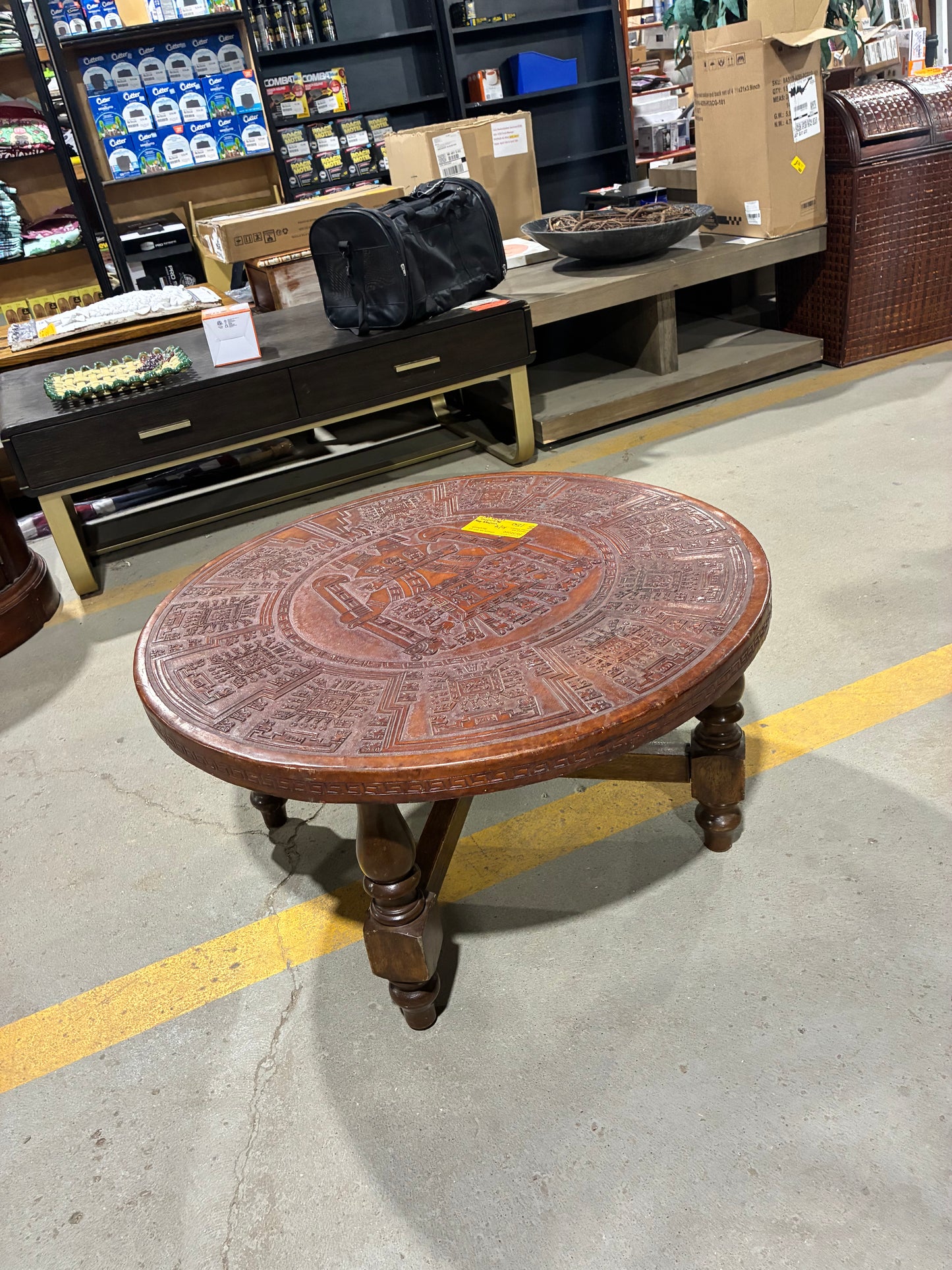 Hand-Carved Round Accent Coffee Table