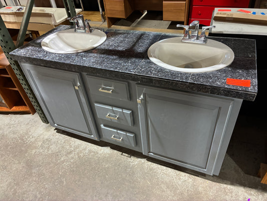 Double Sink Bathroom Vanity with Granite Look Countertop